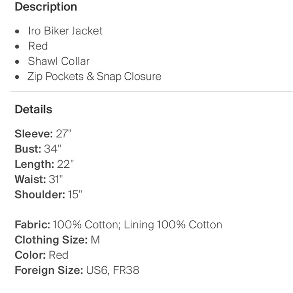 IRO red moto cotton jacket with silver buttons - Picture 4 of 7